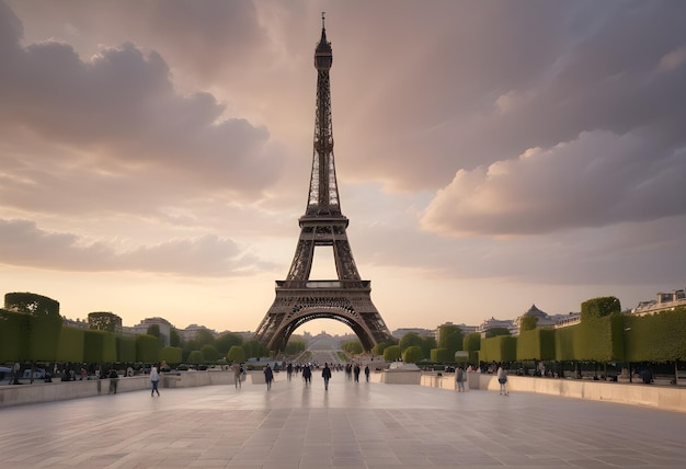 Paris eiffel tower front view with sky background