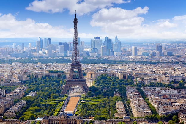 Paris Eiffel tower and skyline aerial France