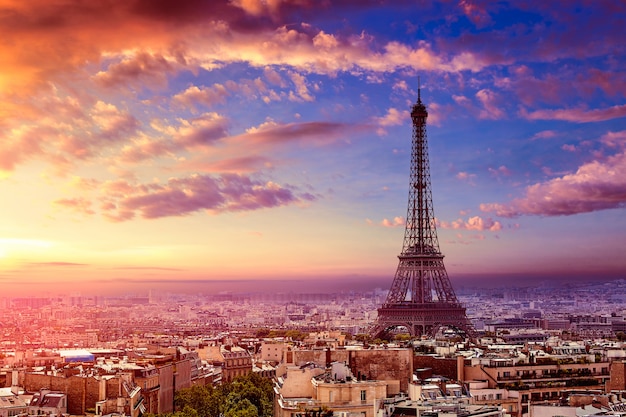 Paris Eiffel tower and skyline aerial France