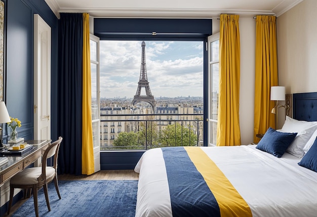 Paris eiffel tower view from the window in the hotel