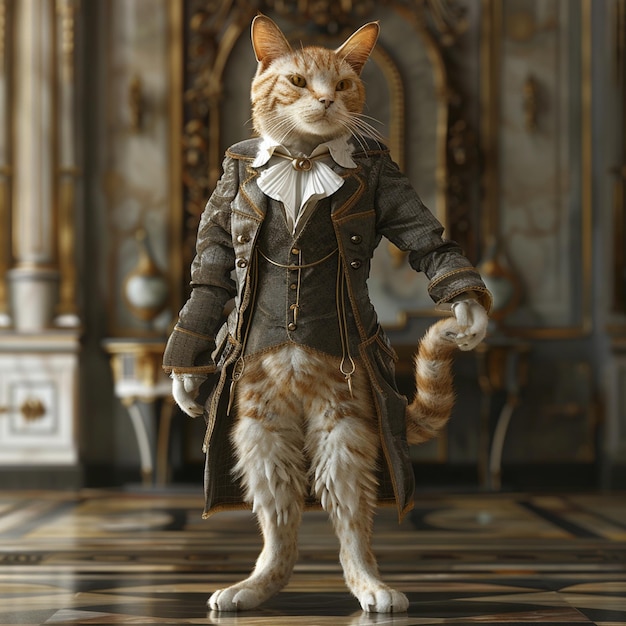 Photo paris fashion show anthropomorphic cat in chic and lively fullbody attire