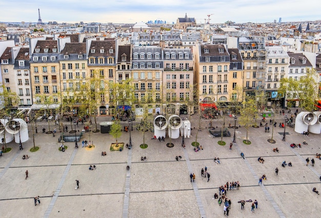 Paris France April 07 2019 View of Paris city from Center of Pompidou in spring