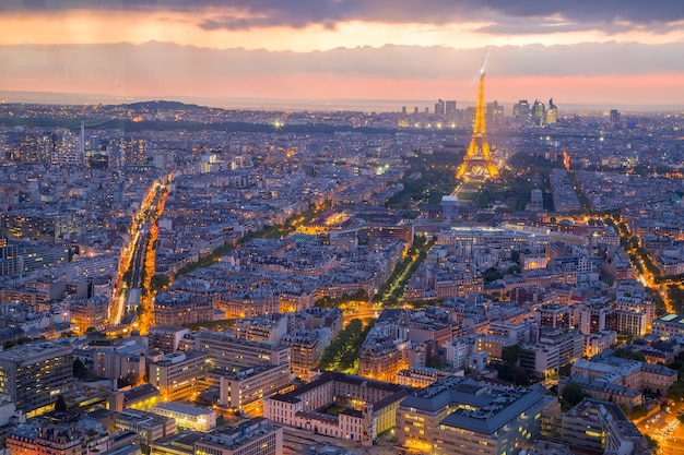 PARIS,FRANCE-April 29 ,2017: Paris city night cityscape landmark view for tourist people visit in twilight time in France.