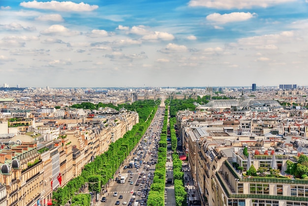 PARIS FRANCE  JULY 06 2016 Beautiful panoramic view of Paris from the roof of the Triumphal Arch Champs Elysees