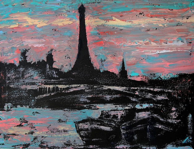 Paris harbor in the evening art painting