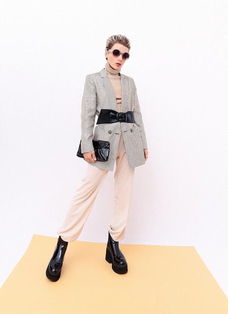 Paris Model Details of everyday look Casual beige outfit Trendy Minimalistic style Total Beige retro aesthetics Fashion fall winter spring look book