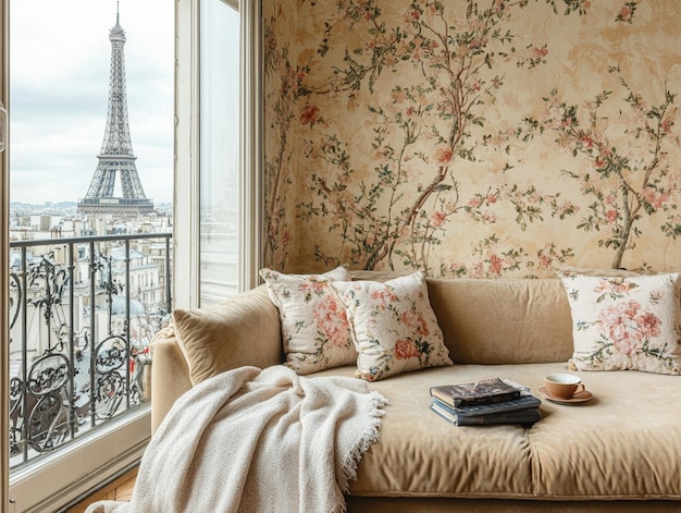 Photo a parisian loft with views of the eiffel tower