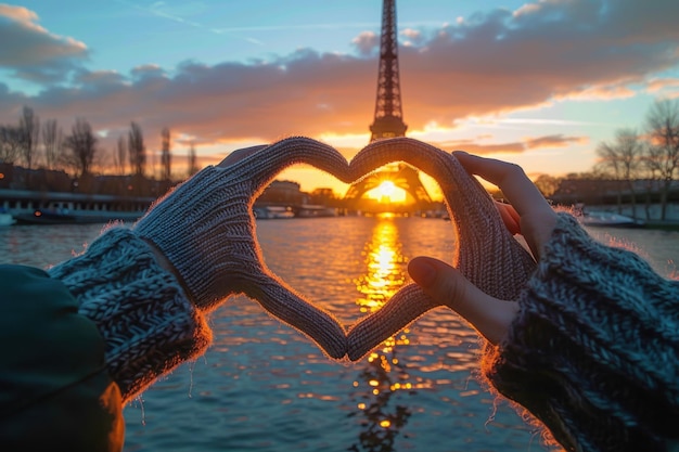 Photo parisian sunset love