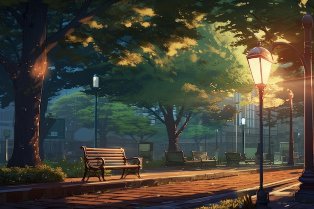 Park alley anime visual novel game Nature outdoor Generate Ai