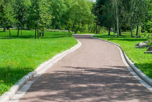 Photo park bench and alley in park outdoors