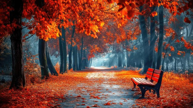 Photo a park bench with the words  fall  on the bottom