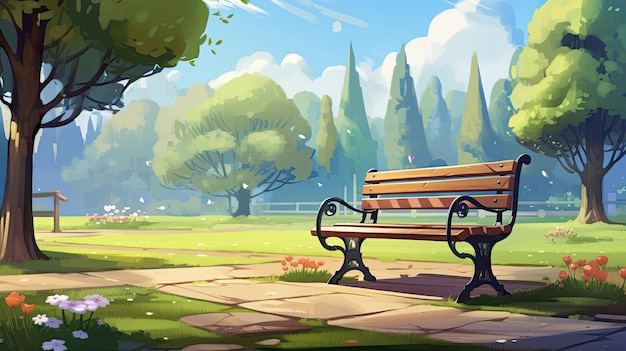 A parkbench at the park during spring