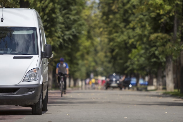 Parked white van on street