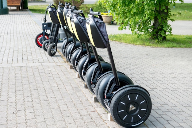 Parking electric selfbalancing vehicle on the streets of the city