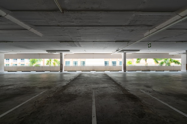 Parking garage department store interior Empty parking lot or garage interior Business building office