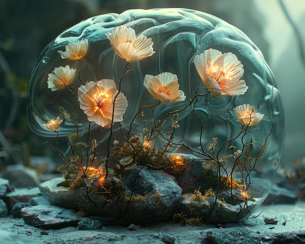 Parkinsons Embodied Glowing Neurons Wilt in Surreal Brain Terrarium