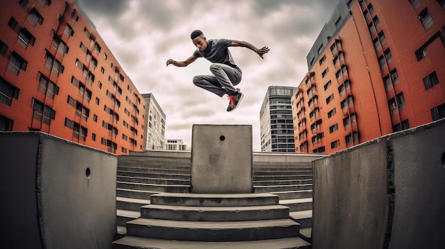 Parkour athlete photo realistic illustration generative ai