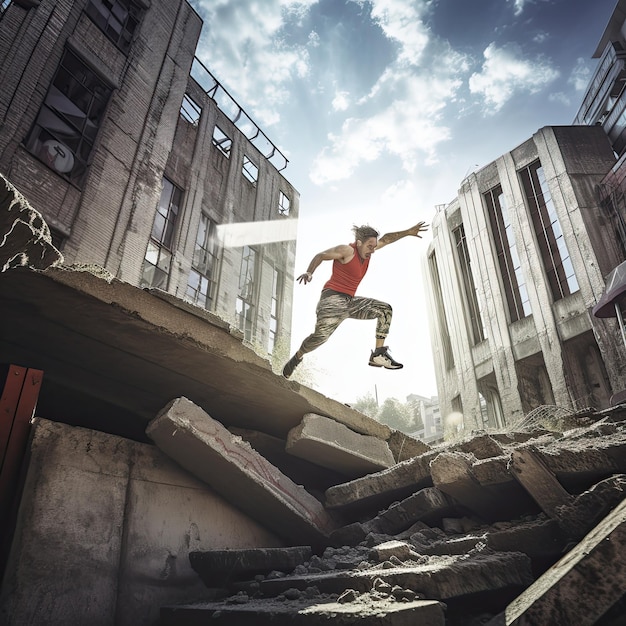 Parkour athlete photo realistic illustration generative ai