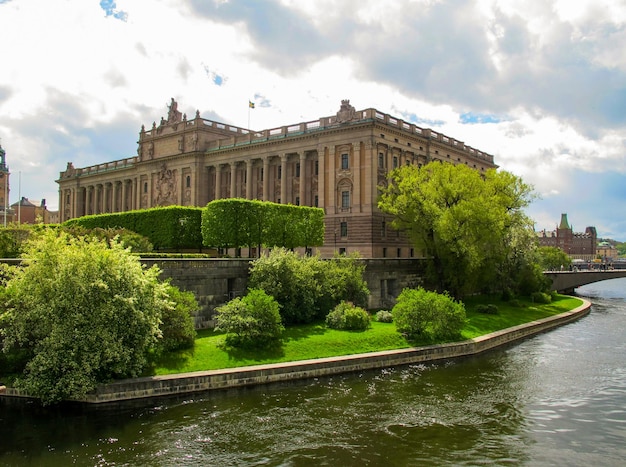 Parliament house (Riksdag) in spring in sunny day, Stockholm Sweden