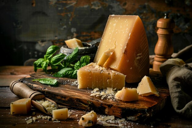 Photo parmesan cheese in a rustic setting