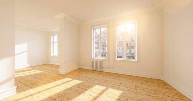 parquet in old empty Berlin stucco room