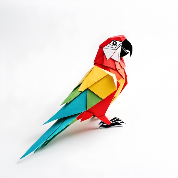 The parrot Are composed of paper stands on a white background Japanese art origami Sweet toy