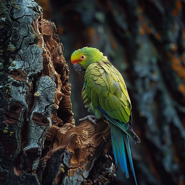 Photo a parrot is perched on a tree branch and is looking at the camera