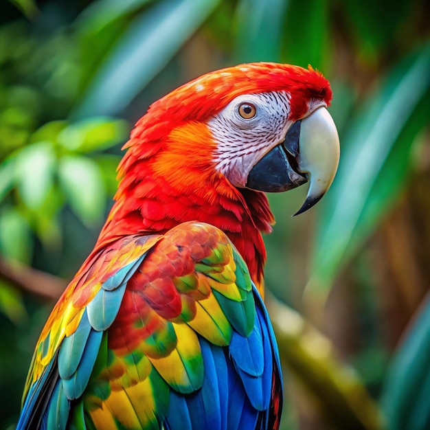 a parrot is shown with a red and blue feathers ara