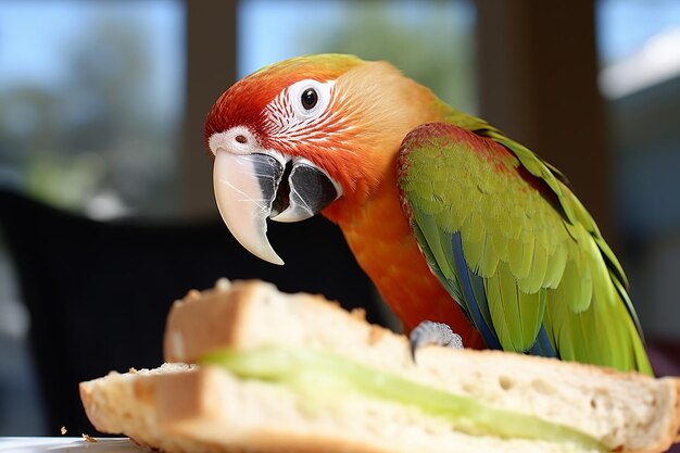 Parrot Perched on HalfEaten Sandwich