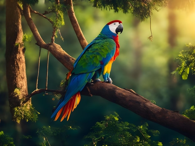 A parrot setting on a tree