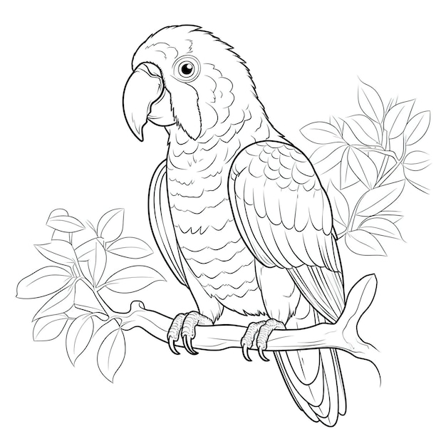 A parrot sits on a branch with flowers.