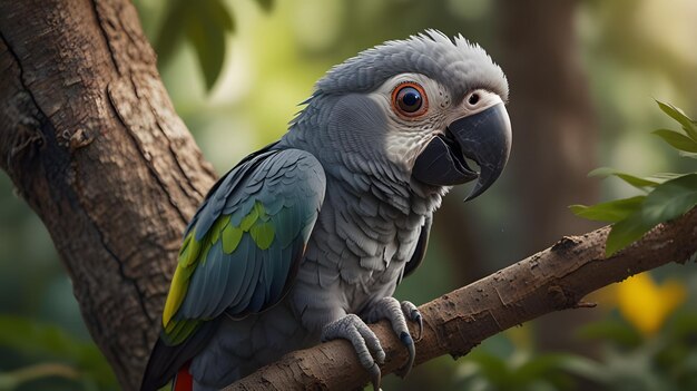 Photo a parrot sits on a branch with a green and red tail