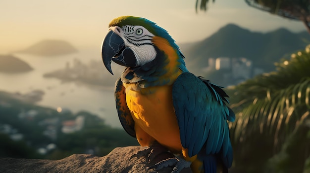 A parrot sits on a rock in rio de janeiro