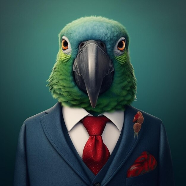 Photo parrot in a suit generative ai