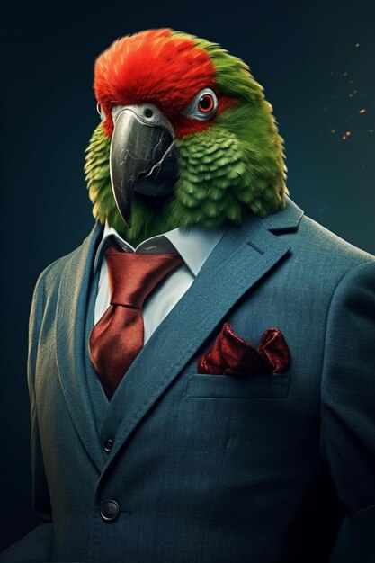 Photo parrot in a suit generative ai