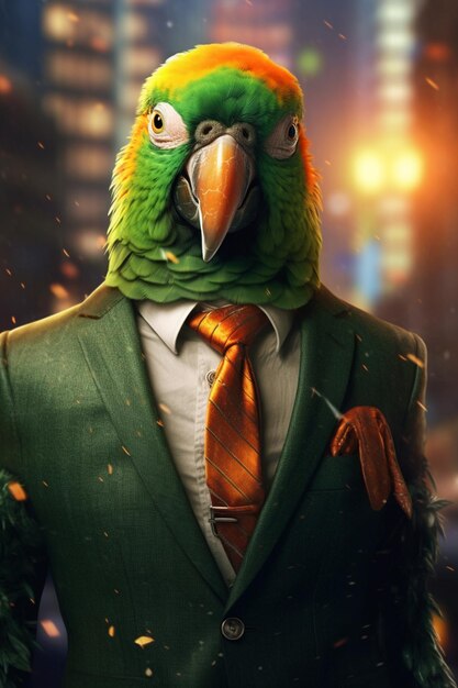 Photo parrot in a suit generative ai