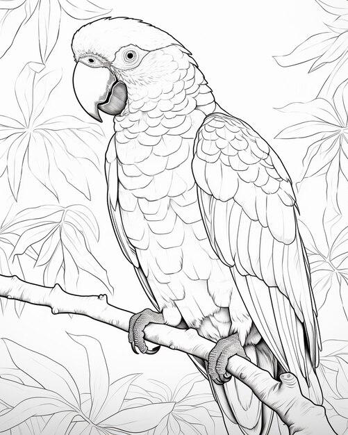 Photo parrot in a tree sketch in black and white