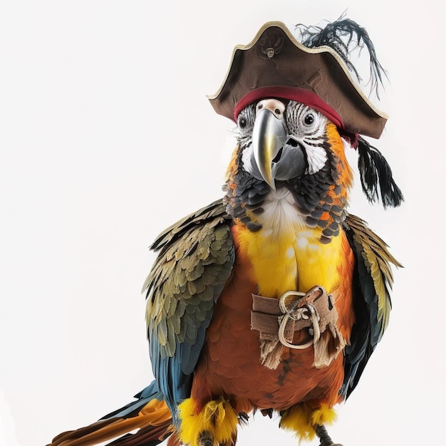 Parrot wearing pirate hat look cute