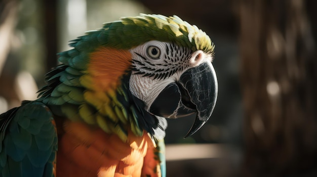 A parrot with a black beak and a green and yellow face.