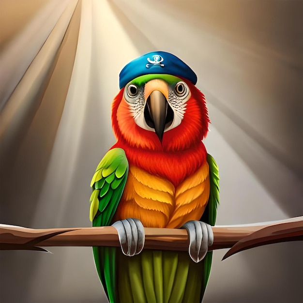 Photo a parrot with a blue cap on sits on a branch