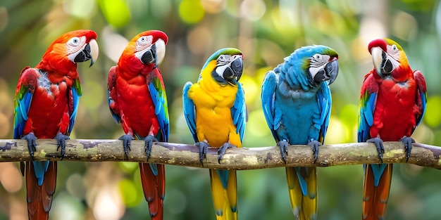 a parrot with a colorful tail sits on a branch