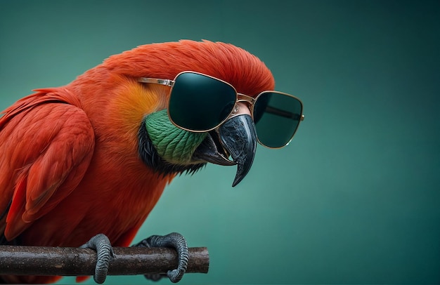 a parrot with sunglasses and a pair of sunglasses