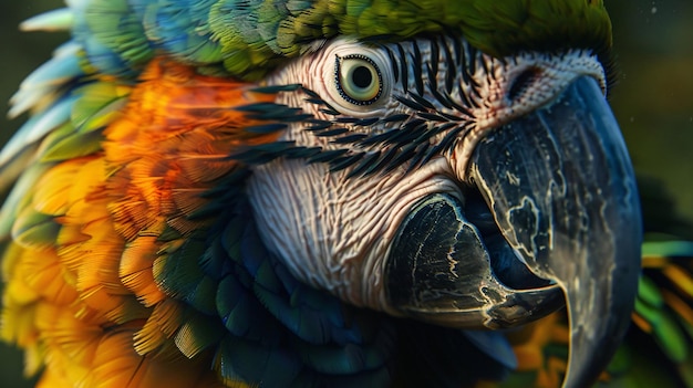 a parrot with a yellow eye and a green eye