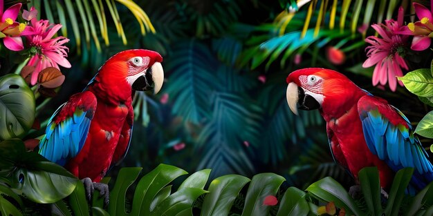 Photo parrots engaging in lively conversation amidst lush jungle foliage concept wildlife photography tropical birds nature scenes