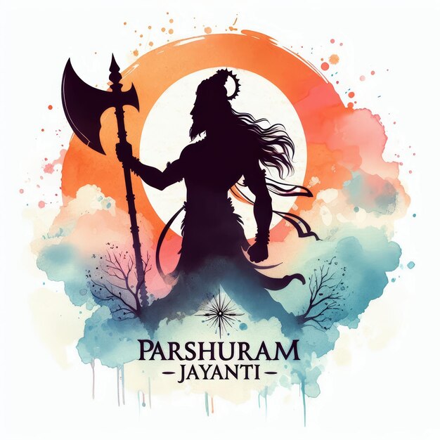 Photo parshuram jayanti watercolor illustration with lord parshuram with axe