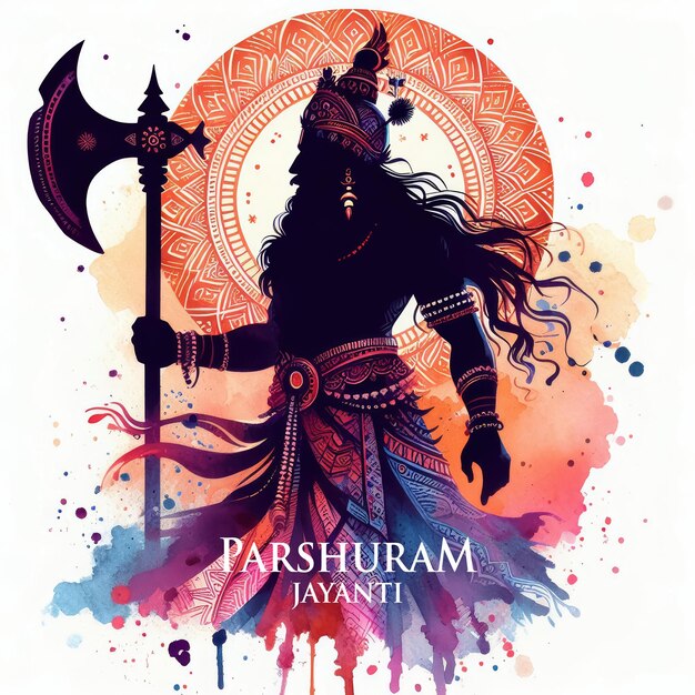 Parshuram jayanti watercolor illustration with lord parshuram with axe