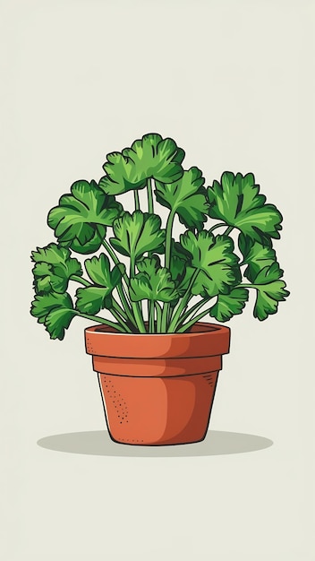 Parsley in a pot cartoon style