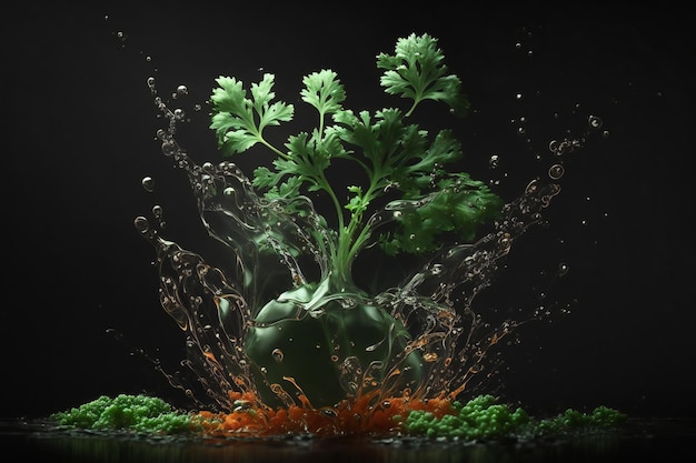 Parsley vegetables splash isolated on black background