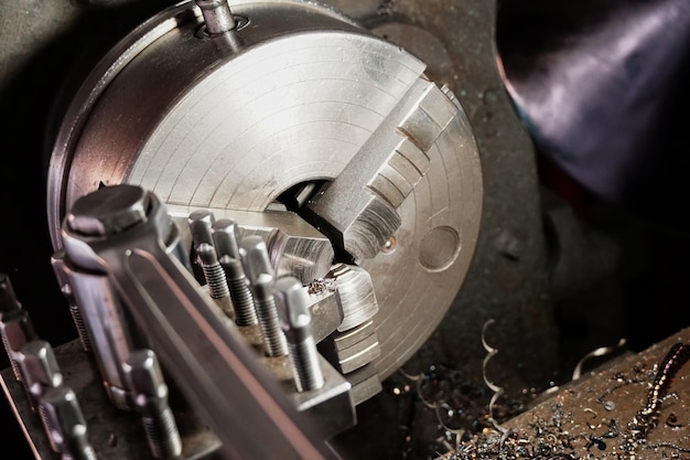 Part of the lathe CNC lathe cutting close-up.