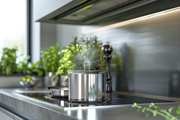 Photo part of a modern kitchen a place for cooking extractor and stove